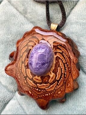 Third eye pinecone necklace- Charoite crystal- SMALL size